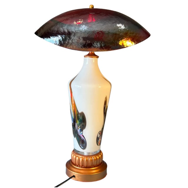 Murano Oval Art Glass Wine Colored Mushroom Abstract Table Lamp For Sale - Image 15 of 18