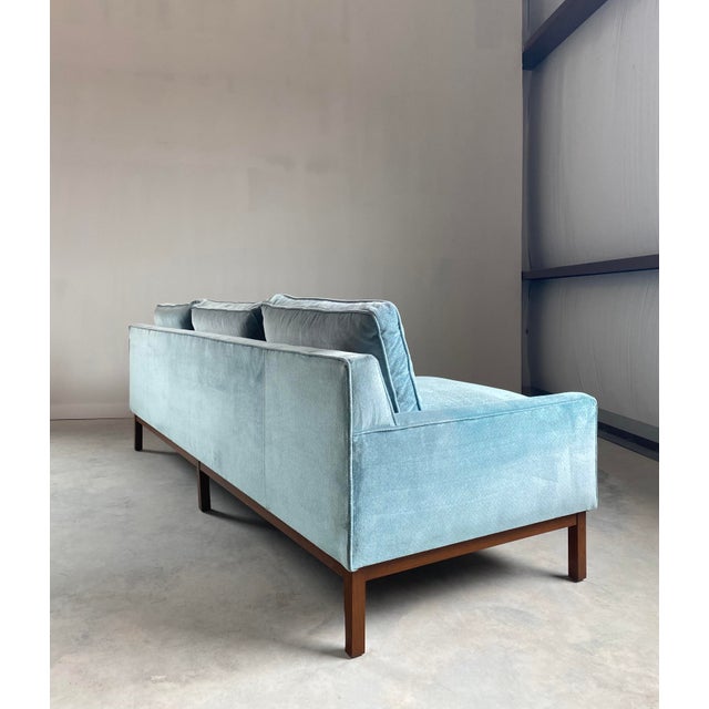 Icy Blue Dunbar-Style Sofa With Walnut Base + Legs For Sale - Image 6 of 14