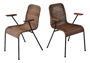 Rattan and Iron Stackable Elbow Chairs by Gian Franco Legler, Switzerland, 1960s, Set of 2