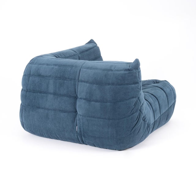 Ligne Roset Ligne Roset Togo Corner Chair & Ottoman Set in Adriatic Blue Corduroy For Sale - Image 4 of 17