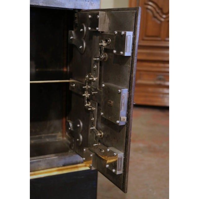 19th Century French Iron Combination Safe on Painted Wood Stand For Sale - Image 9 of 12