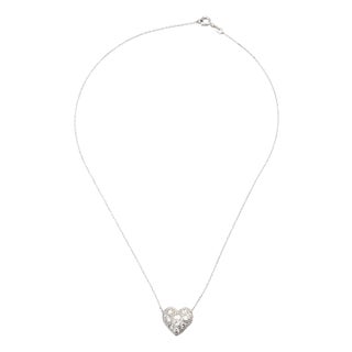 Late 20th Century Pave Diamond 14k White Gold Heart Pendant on a Sterling Silver Chain Necklace For Sale