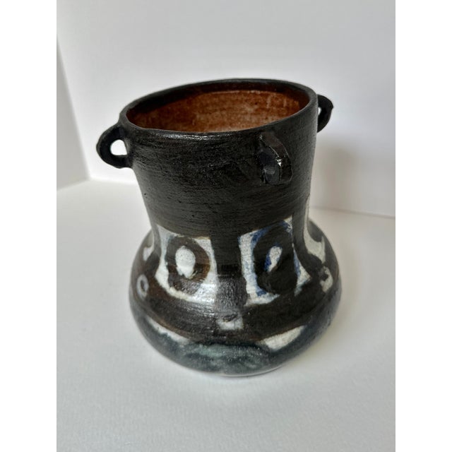 Late 20th Century Primitive Black Ceramic Vase With Abstract Markings For Sale - Image 9 of 9