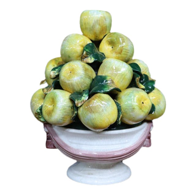 Italian Ceramic Apple Fruit Centerpiece on Pedestal For Sale