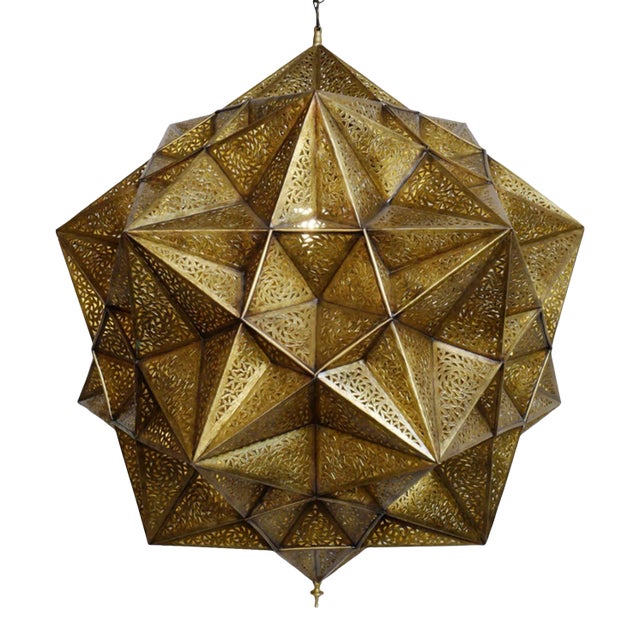 Vintage Brass Origami Star Pendant Light Large For Sale