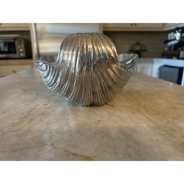 Mid-Century Cast Aluminum Scallop Shell Bowl With Sculptural Handle For Sale - Image 4 of 8