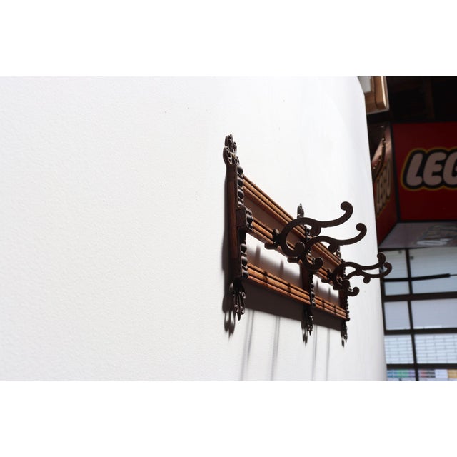 Wood Antique Victorian Style Oak and Cast Iron Coat Rack For Sale - Image 7 of 17
