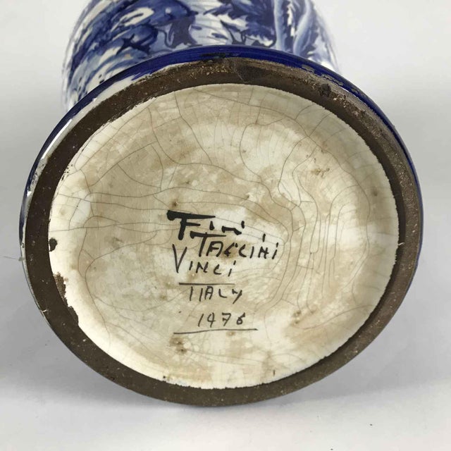 1970s White and Blue Ceramic Vase from Taccini Vinci, 1976 For Sale - Image 5 of 6