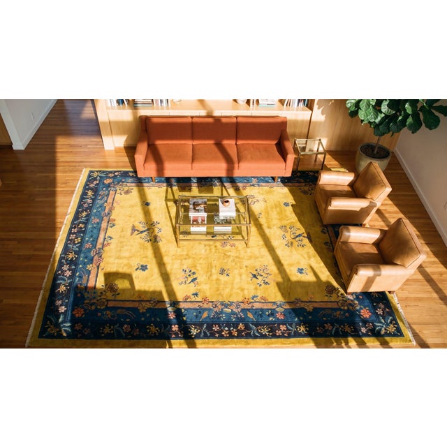 Dynamic Yellow-Saffron Background Color With Nice Floral Design Antique Chinese Art Deco Rug For Sale - Image 10 of 12