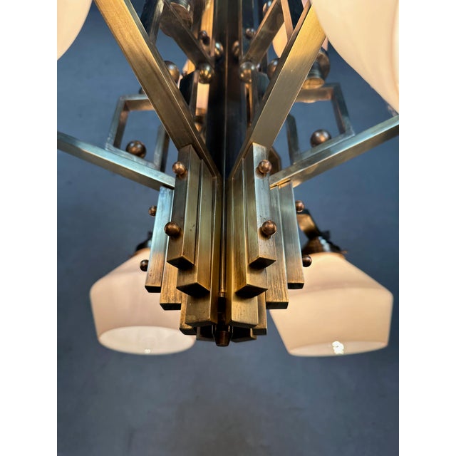 Art Deco Chandelier in Opaline and Brass, 1930s For Sale - Image 10 of 18