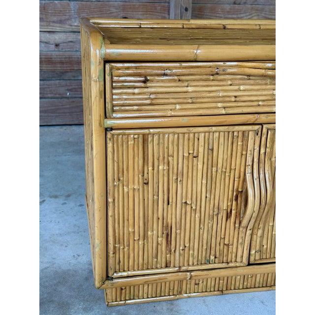 Wood Vintage Refinished Coastal Organic Modern Split Rattan Nightstand or Chest For Sale - Image 7 of 12