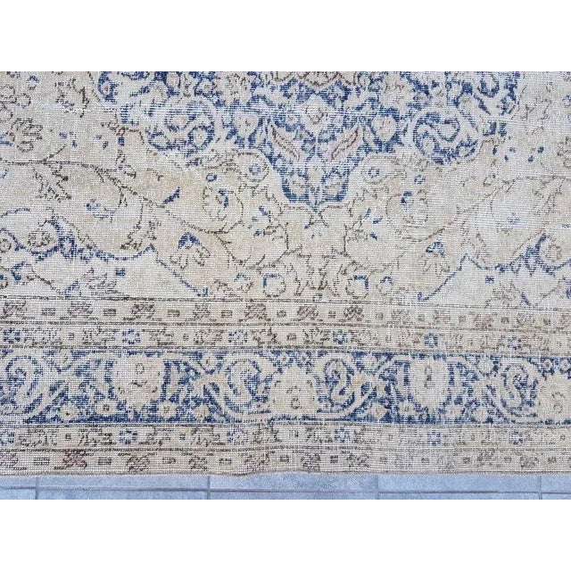 Beige 1960s Beige and Blue Vintage Area Carpet For Sale - Image 8 of 11