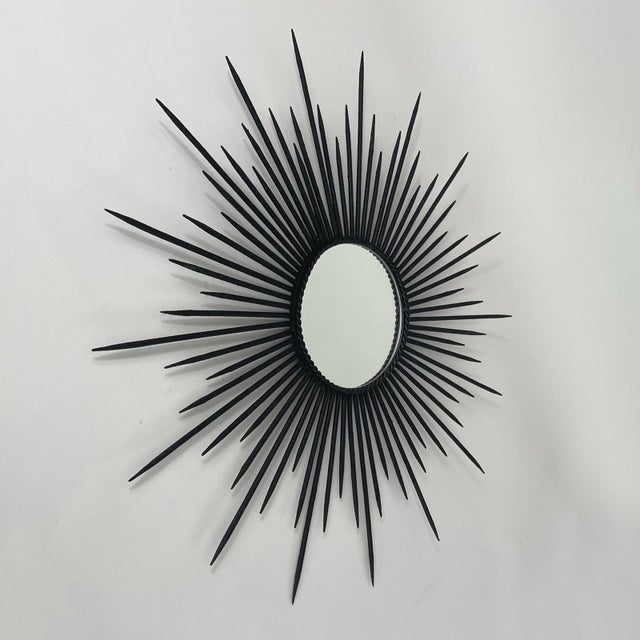 Brutalist Black Wrought Iron Sunburst Mirror, France, 1950s For Sale - Image 11 of 17
