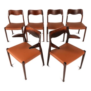Set of Six ( 6 ) Model 55 and Model 71 Dining Chairs in Rosewood by Niels Møller for j.l. Møllers Møbelfabrik, Denmark, 1960's For Sale