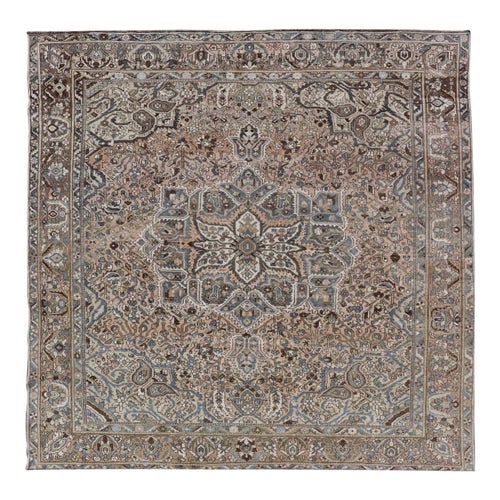 Square Antique Persian Bakhtiari Rug With Central Medallion Design Rugs