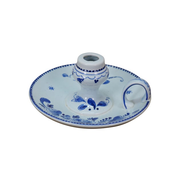 Farmhouse Dutch Delft Blue Floral Chamberstick Candle Holders & Windmill Butler Service Bell For Sale - Image 3 of 17