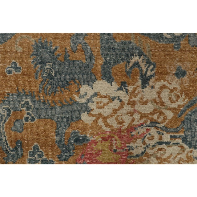 2010s Rug & Kilim’s Distressed Style Dragon Rug in Ochre, Blue and Red Pictorial For Sale - Image 5 of 7