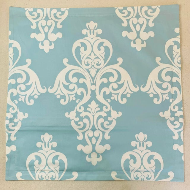 Designer Vicki Payne Free Spirit Aqua & Cream Damask Fleur De Lis Scroll Pillow Covers - Set of 3 For Sale - Image 4 of 6