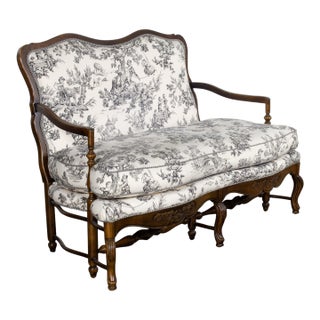 Late 20th Century French Louis XV Style Settee by Highland House Black and White Toile De Jouy For Sale