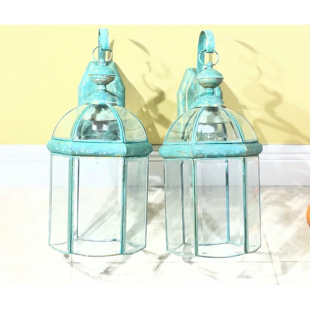 Elegant Pair of Vintage Brass Wall Lanterns - 22”x 9”.5 X 10” For Sale - Image 11 of 16