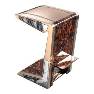 "Melagrana" Bar Stool With Burl Walnut, Stainless Steel and Bronze For Sale