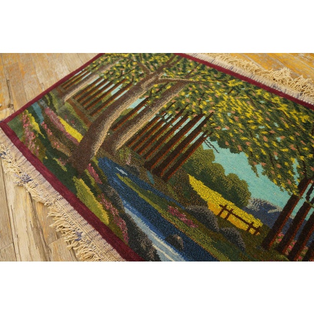 Early 20th Century 1920s Multicolor Scene Pictorial Antique Persian Kashan Rug 2'2'' X 3'8'' Handknotted Wool Carpet For Sale - Image 5 of 13