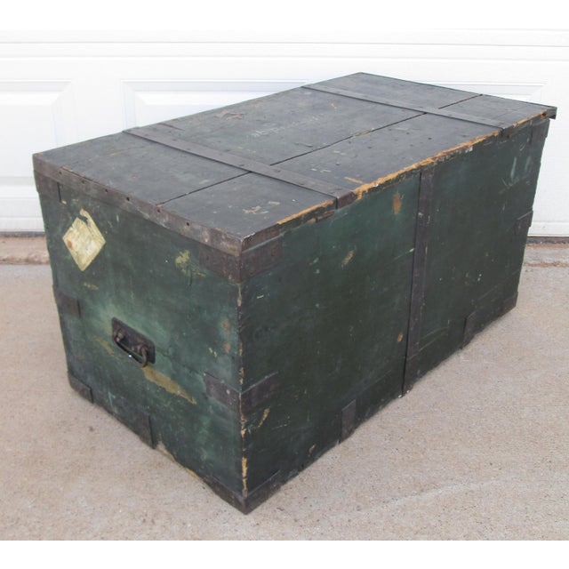 Antique Green Maritime Seaman’s Chest Ship Chest For Sale - Image 9 of 18