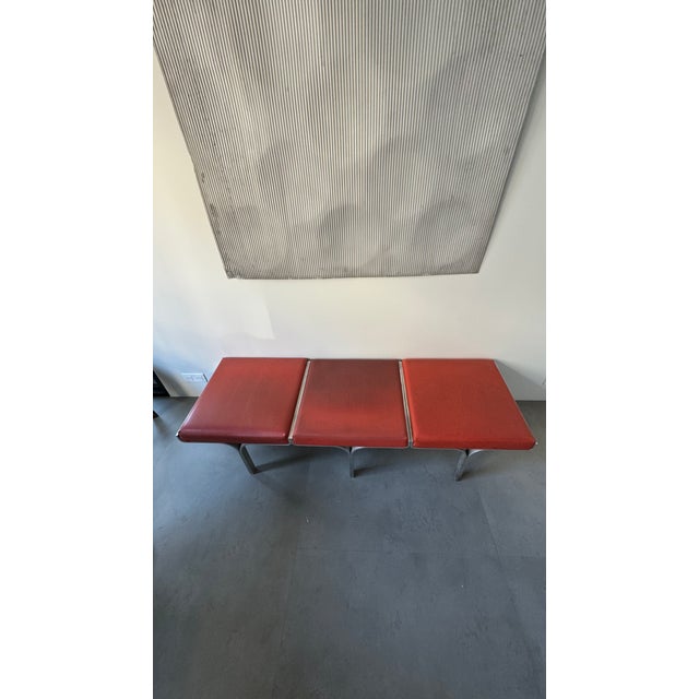 Vintage Three-Seater Model 656 Bench in Orange Imitation Leather by John Behringer, 1960 For Sale - Image 4 of 7