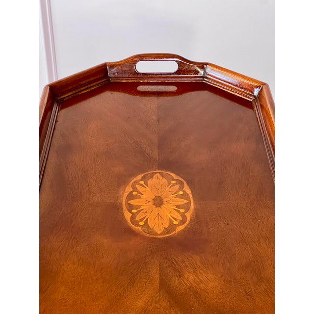 Late 20th Century George III Style Mahogany Fixed Tray Top Cocktail Table With Inlay by Drexel For Sale - Image 9 of 12