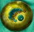 Gorgeous enamel dish with an abstract "raised pebble" texture with turquoise, blue & gold molted pebbles fused onto a...