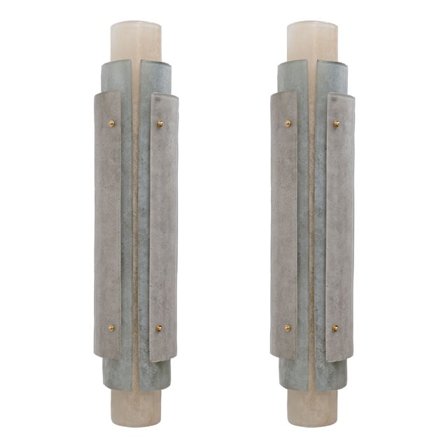 Murano Scavo Glass Wall Lamps with Brass Details, 2000, Set of 2 For Sale