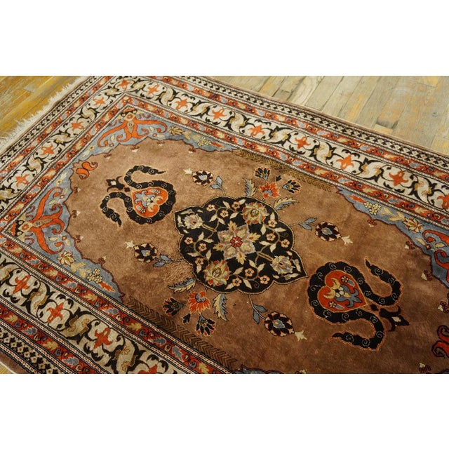 1960s Brown Medallion Contemporary Chinese Silk Rug 3' 5''x 5' 7'' Knotted Wool Carpet For Sale - Image 10 of 12