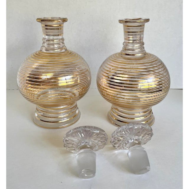 Early 20th Century Pair of Art Deco Gold Striped Glass Decanters For Sale - Image 9 of 12
