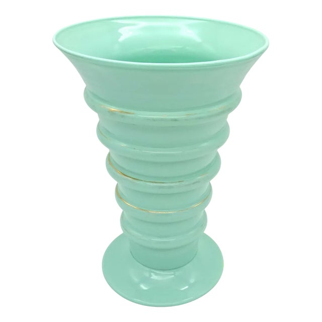 Art Deco Green Jadeite Art Glass Vase, 1920s For Sale