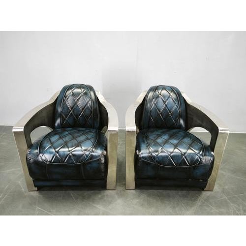 Aviator Lounge Chairs in Leather and Steel from Timothy Oulton, 1990s, Set of 2 For Sale - Image 12 of 13