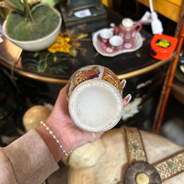 Ceramic Small Vintage Asian Style Ceramic Orange and White Vase With Gold Details For Sale - Image 7 of 7