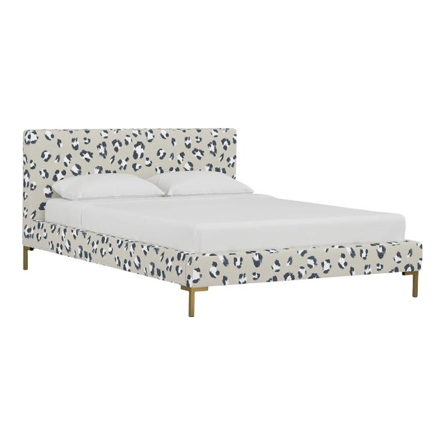 Norah Platform Bed in Ivory Brush Cheetah, King For Sale