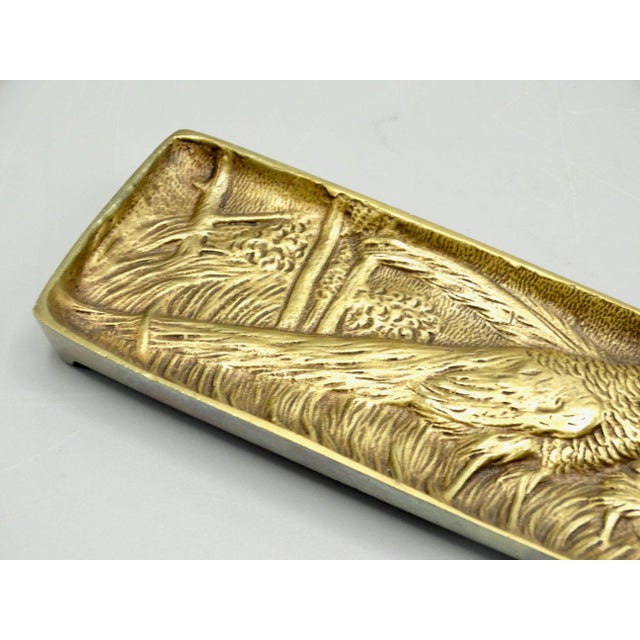 Metal Antique Gilt Bronze Pen Tray With Pheasant Game Birds For Sale - Image 7 of 9