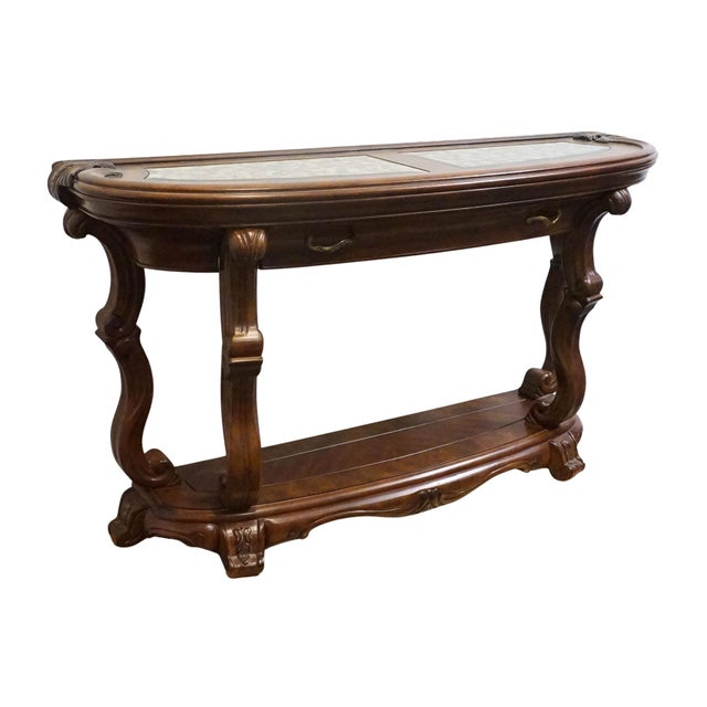 Contemporary Aico Michael Amini Jane Seymour Platine De Royale Contemporary French Provincial 60" Console Table 09223-229 - Light Espresso Finish For Sale - Image 3 of 13