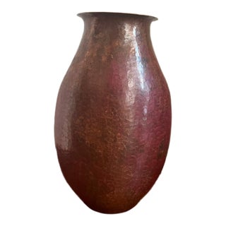 Vintage Hammered Copper Vase El Porton Santa Clara Del Cobre Mexico 6” Tall For Sale