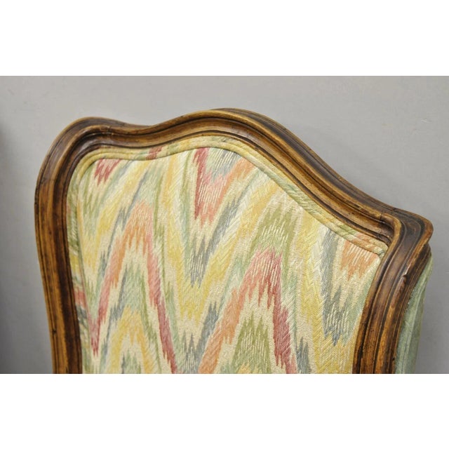 Vintage French Country Provincial High Back Walnut Arm Chairs (A) - A Pair For Sale - Image 4 of 12