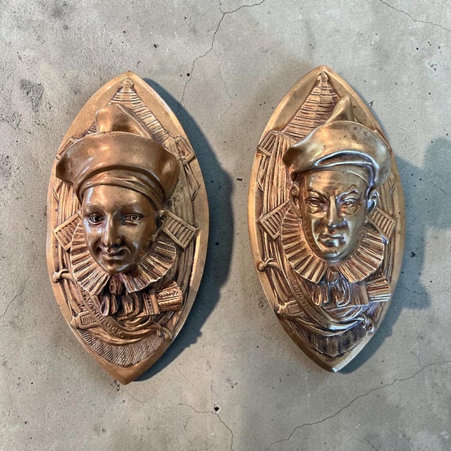 Traditional Vintage H. Vankruck Dutch Cast Brass Pierrot Jester Wall Pockets — Pair For Sale - Image 3 of 11