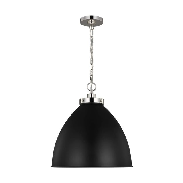2020s Chapman & Myers by Visual Comfort Studio Wellfleet Large Dome Pendant, Midnight Black & Polished Nickel For Sale - Image 5 of 5