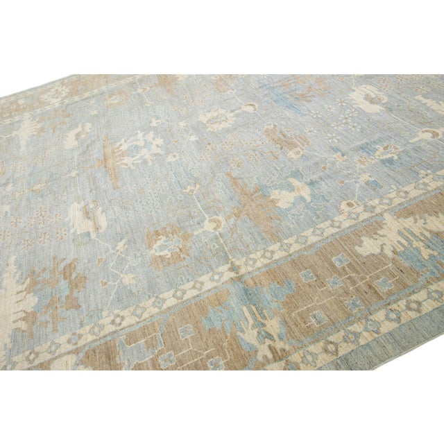 Apadana's Allover Modern Sultanabad Wool Rug Handmade in Light Blue For Sale - Image 9 of 10