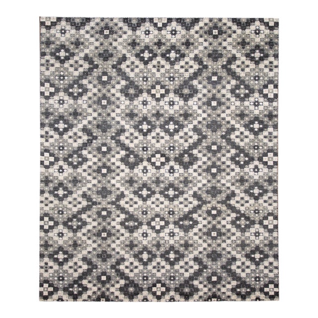 Allover Designed Soumak Wool Rug in Gray Tones For Sale