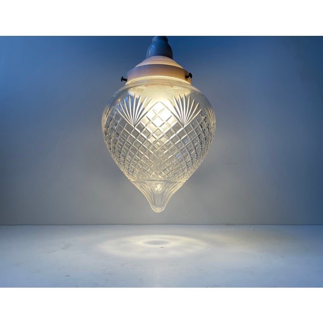 Art Nouveau Jugend Crystal Hallway Pendant Lamp, 1920s For Sale - Image 4 of 10