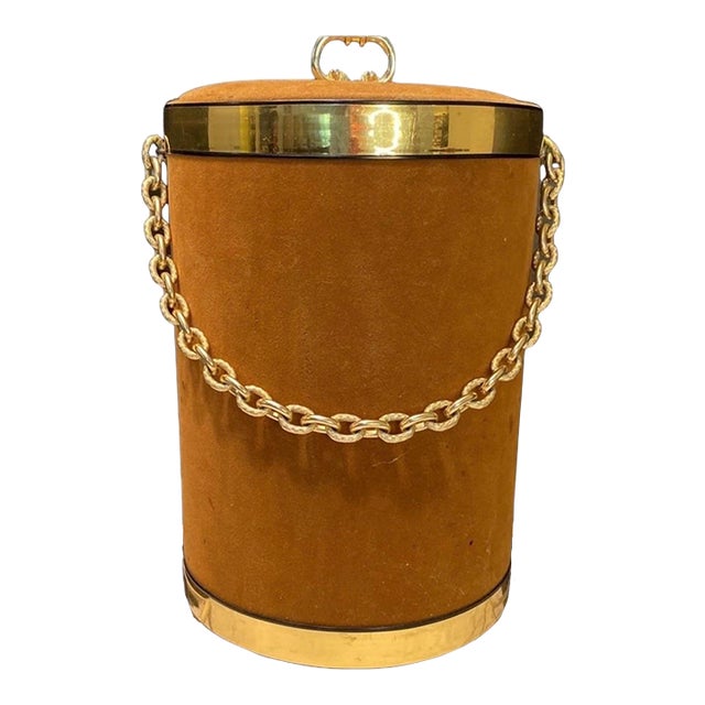 Mid Century Modern Bucket Gold Velvet Ice Bucket Wine Champaign Barware For Sale