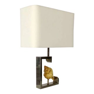 French Seashell and Nickel Chrome Frame Table Lamp For Sale