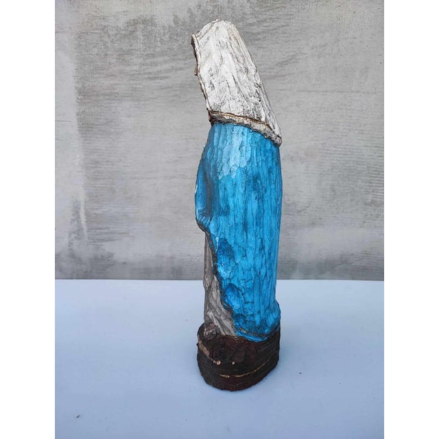 Blue Art Deco Wooden Folk Figurine of the Virgin Mary, 1920s For Sale - Image 8 of 10