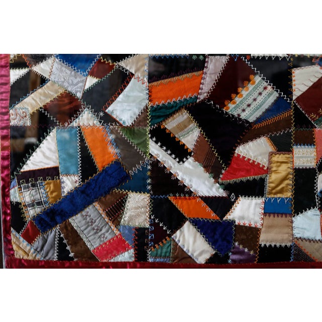 Crazy Quilt Antique Professionally Framed For Sale - Image 9 of 12